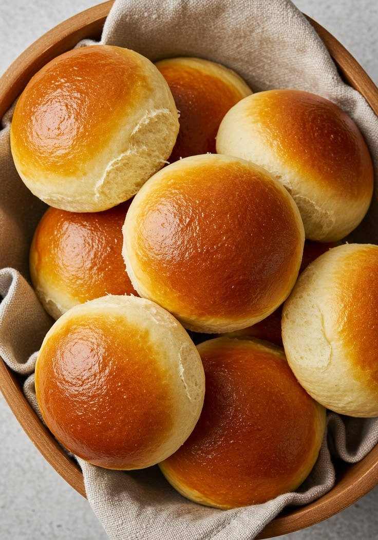 Golden brioche burger buns in a basket